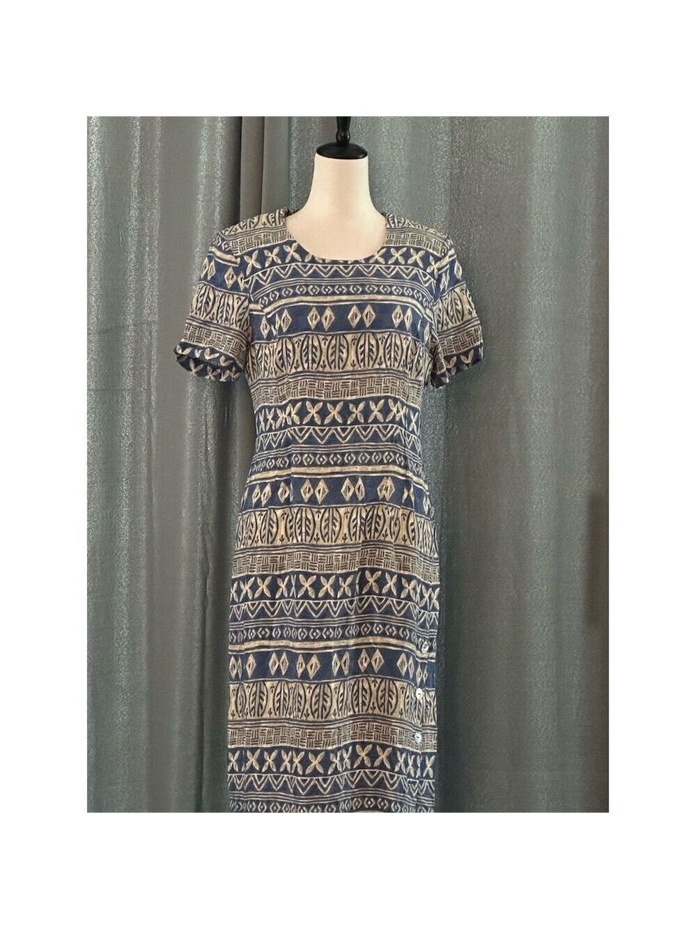 Vintage M.H.M. Melissa Harper Women's Blue Tribal Vintage Knee Length Size 14